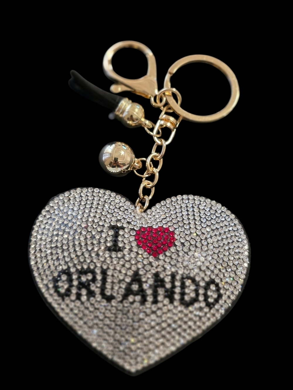 Heart Shaped Orlando Bag Charm Keychain with Crystals